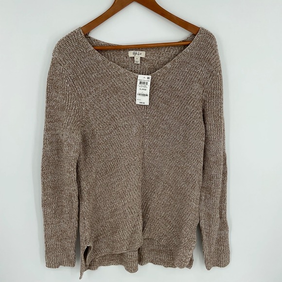 Style & Co. Sweaters - Style & Co Ribbed Pullover Sweater Walnut Heathered V-Neck Long Sleeve XL‎